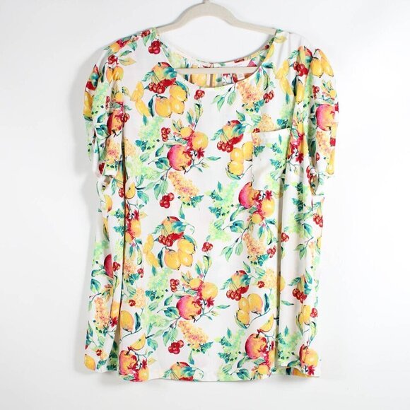 LC Lauren Conrad Blouse Top - 2X - Fruit Lemon Apple Cherry - Picture 1 of 5